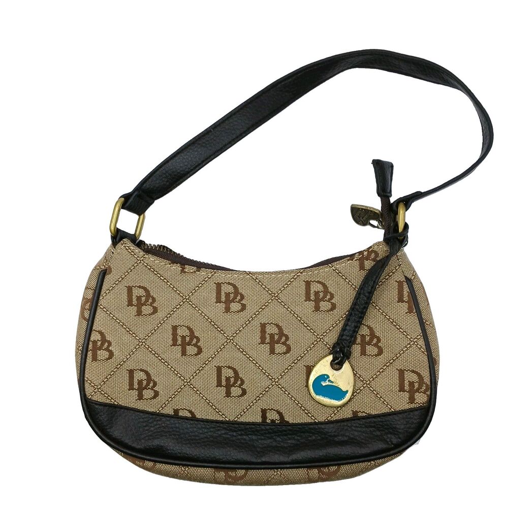 Vintage Dooney & Bourke Y2K DB Monogram Jacquard Canvas Hobo Shoulder Bag